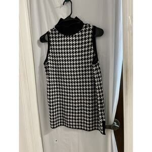 Chico's Sweater Womens Medium Black White Houndstooth Mock Neck Sleeveless Tunic
